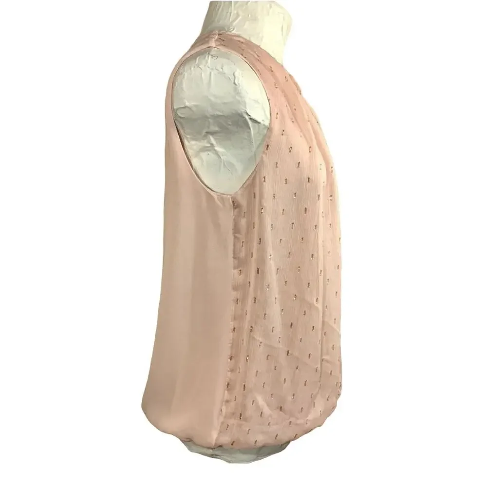 Liz Claiborne Womens S Sleeveless Silky Blouse Pastel Pink Gold Embellished Soft - Picture 5 of 10
